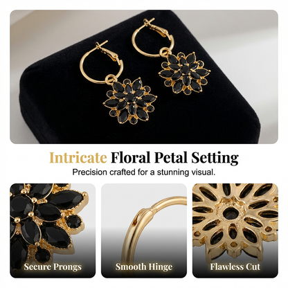 🌹 50% RABAT LIGE NU! 🖤 Sorte blomsterdråbeøreringe – elegant design, lette og perfekte til fest eller et sofistikeret hverdagslook ✨