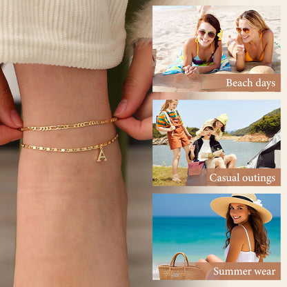 ✨ Lagdelt guld ankelarmbånd til kvinder – Rhinsten, justerbar, strandsmykker 🏖️