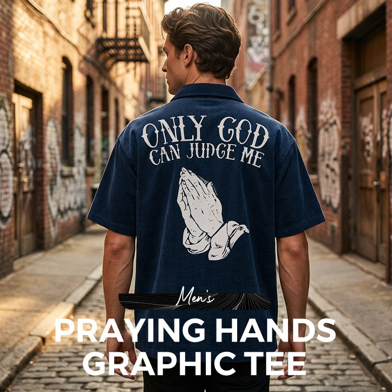 👕🙏T-shirt til mænd med motiv af foldede hænder – bomuld, afslappet, symbolsk, alsidig ✨