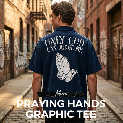 👕🙏T-shirt til mænd med motiv af foldede hænder – bomuld, afslappet, symbolsk, alsidig ✨