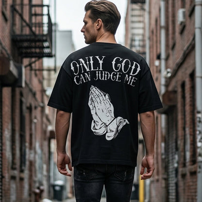 👕🙏T-shirt til mænd med motiv af foldede hænder – bomuld, afslappet, symbolsk, alsidig ✨