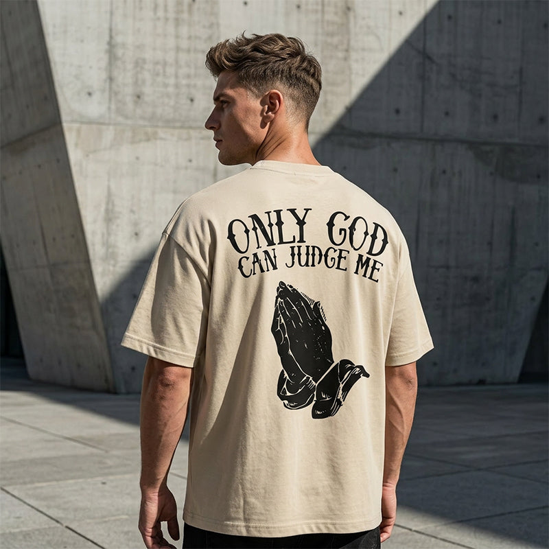 👕🙏T-shirt til mænd med motiv af foldede hænder – bomuld, afslappet, symbolsk, alsidig ✨