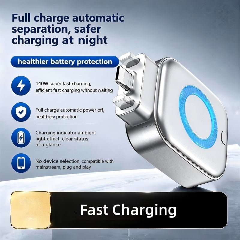 ⚡140W superhurtig oplader med AI automatisk nedlukning - USB-C PD3.1 - Intelligent batteribeskyttelse - Universal til iPhone, MacBook og tablet