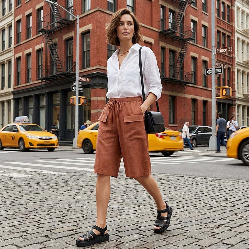 Dame casual capri shorts med snørebånd