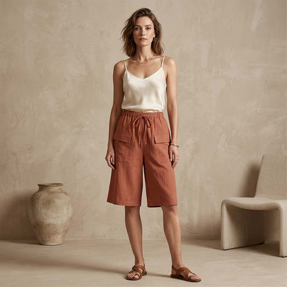 Dame casual capri shorts med snørebånd