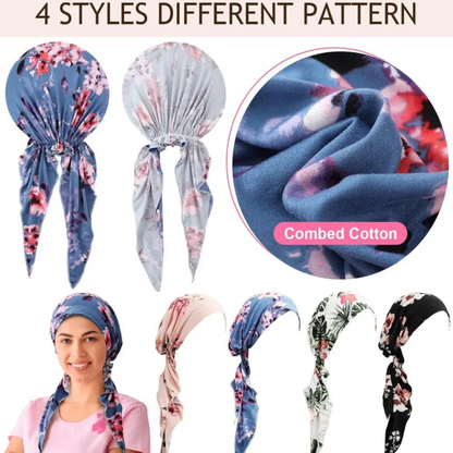 👒 Turban til kvinder med blomsterprint og forbundet bånd – blød, elastisk, alsidig