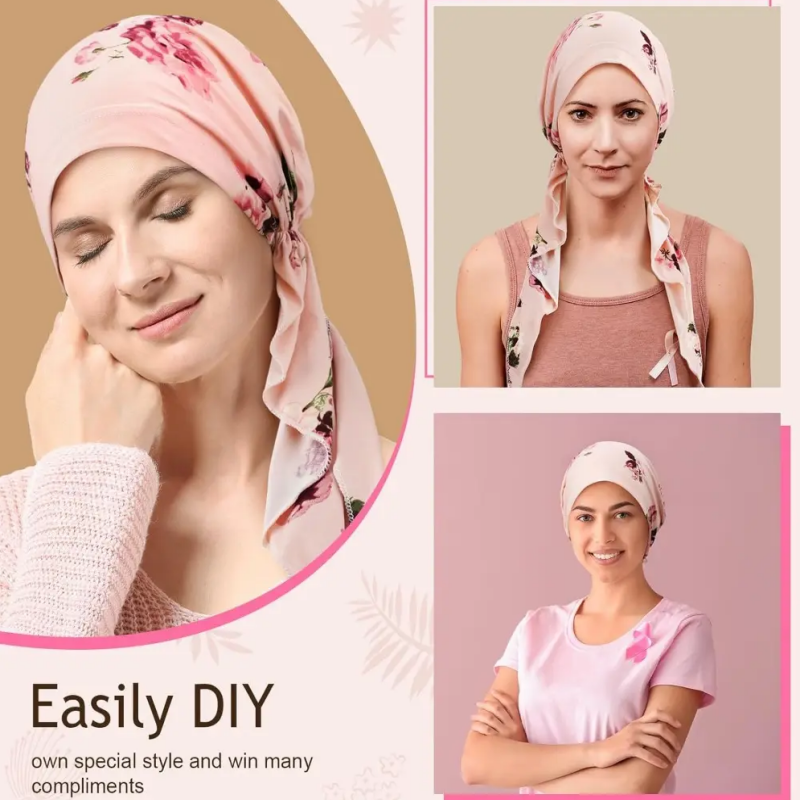👒 Turban til kvinder med blomsterprint og forbundet bånd – blød, elastisk, alsidig