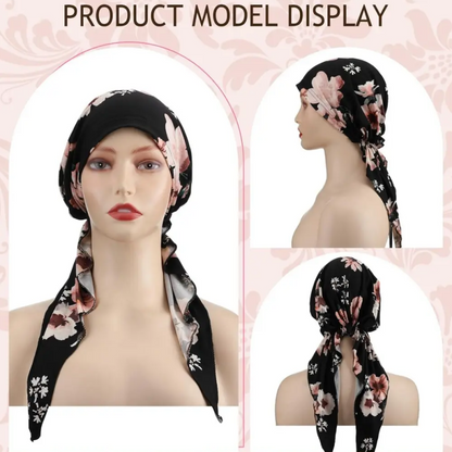 👒 Turban til kvinder med blomsterprint og forbundet bånd – blød, elastisk, alsidig