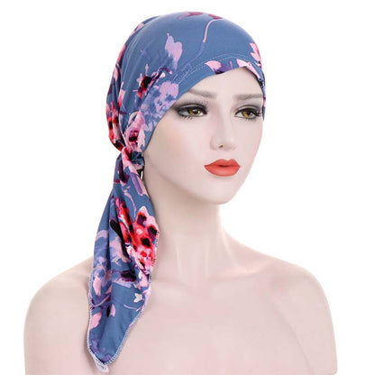 👒 Turban til kvinder med blomsterprint og forbundet bånd – blød, elastisk, alsidig