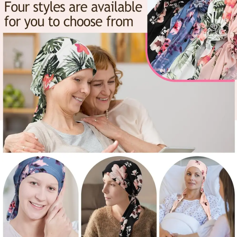 👒 Turban til kvinder med blomsterprint og forbundet bånd – blød, elastisk, alsidig