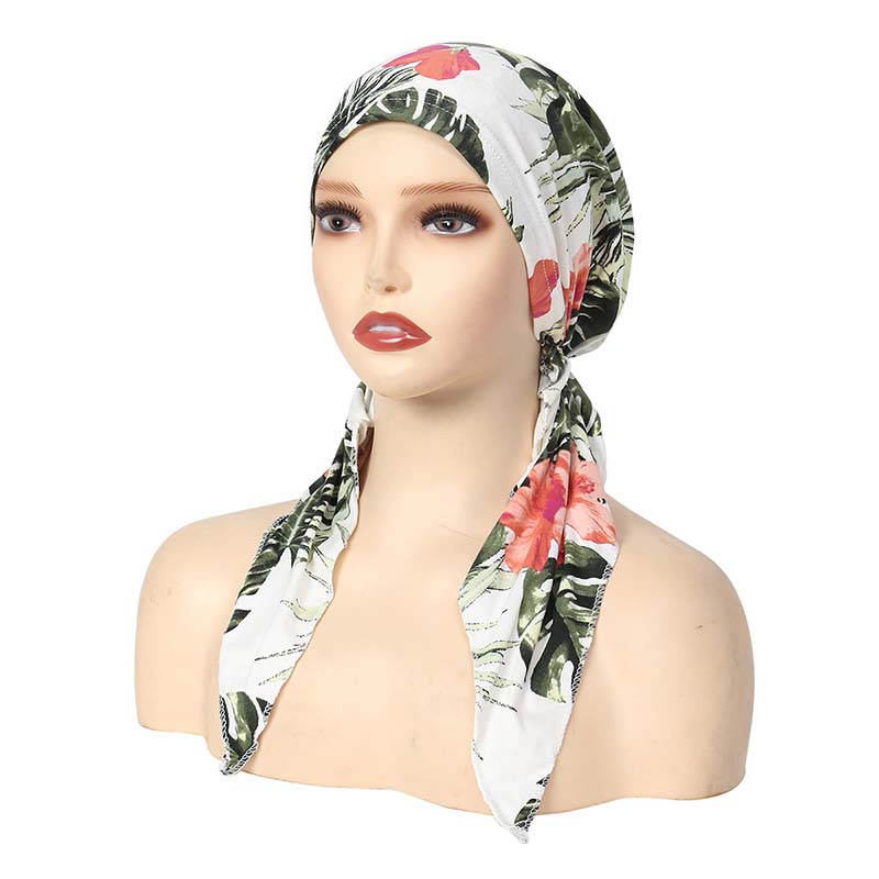 👒 Turban til kvinder med blomsterprint og forbundet bånd – blød, elastisk, alsidig