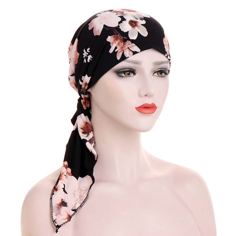👒 Turban til kvinder med blomsterprint og forbundet bånd – blød, elastisk, alsidig