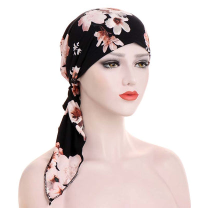 👒 Turban til kvinder med blomsterprint og forbundet bånd – blød, elastisk, alsidig