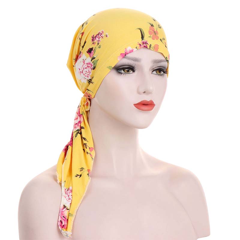 👒 Turban til kvinder med blomsterprint og forbundet bånd – blød, elastisk, alsidig