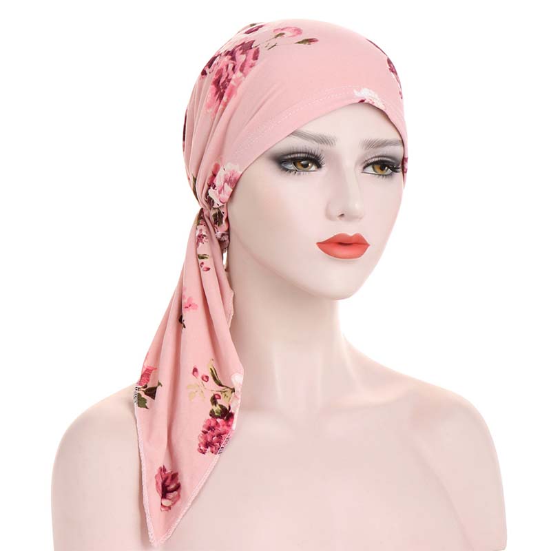 👒 Turban til kvinder med blomsterprint og forbundet bånd – blød, elastisk, alsidig