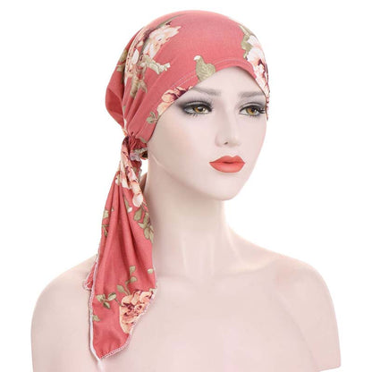 👒 Turban til kvinder med blomsterprint og forbundet bånd – blød, elastisk, alsidig
