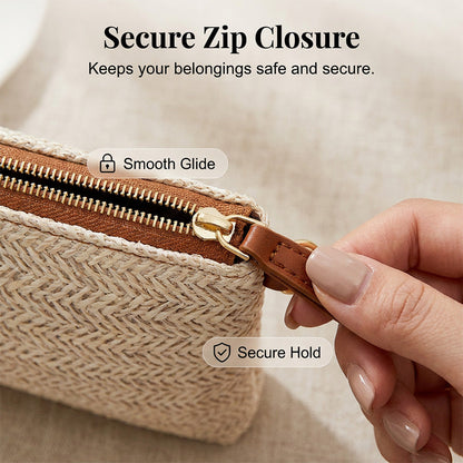 ⏰Dame clutch med vævet strå-skuldertaske👜