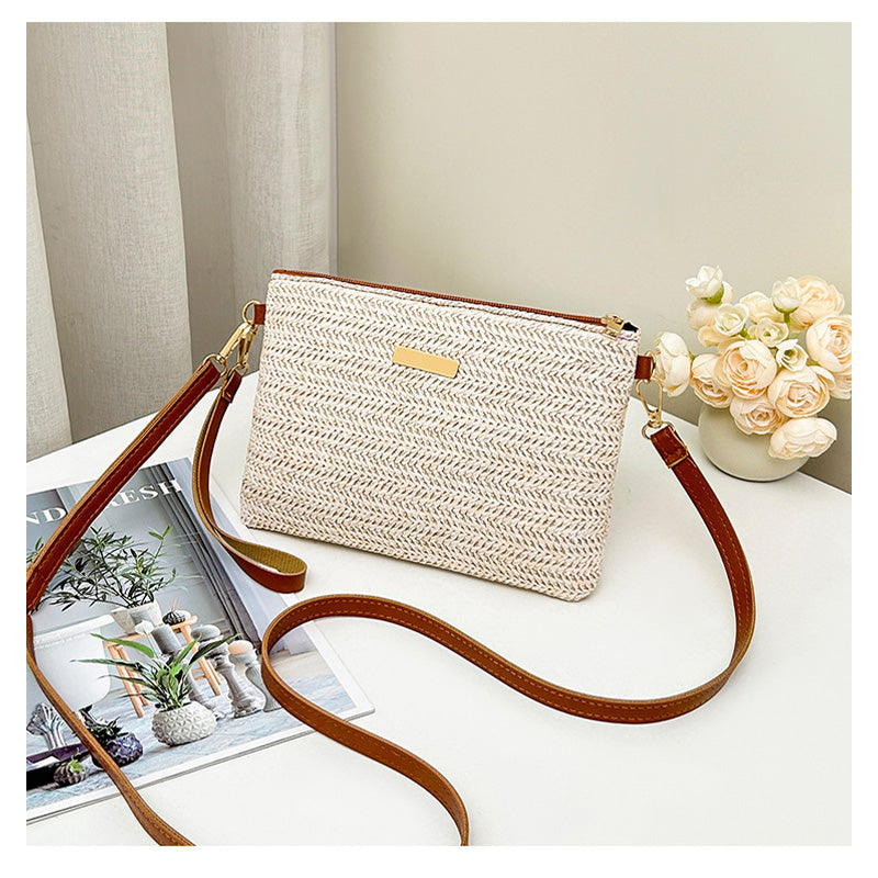 ⏰Dame clutch med vævet strå-skuldertaske👜