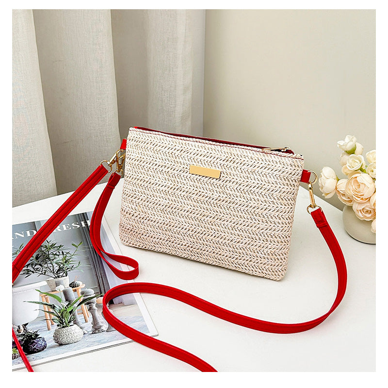 ⏰Dame clutch med vævet strå-skuldertaske👜