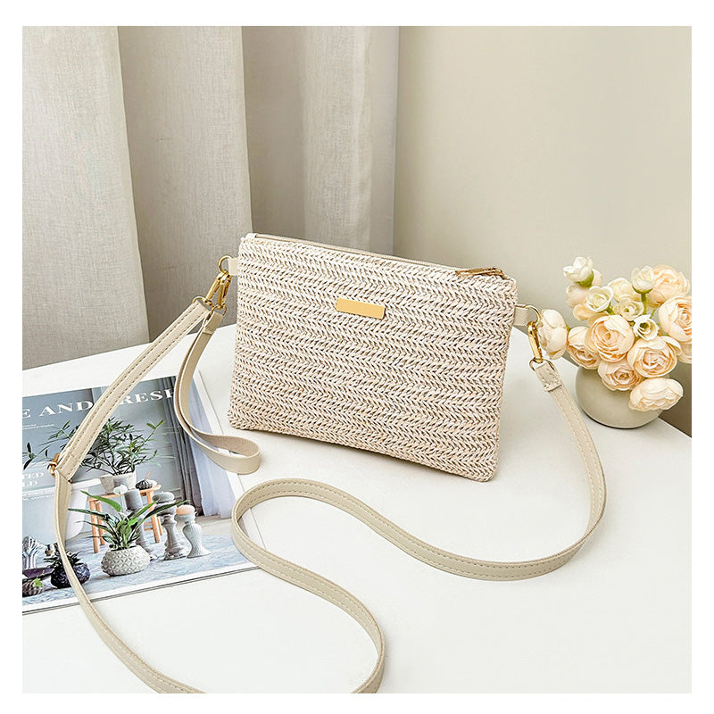 ⏰Dame clutch med vævet strå-skuldertaske👜