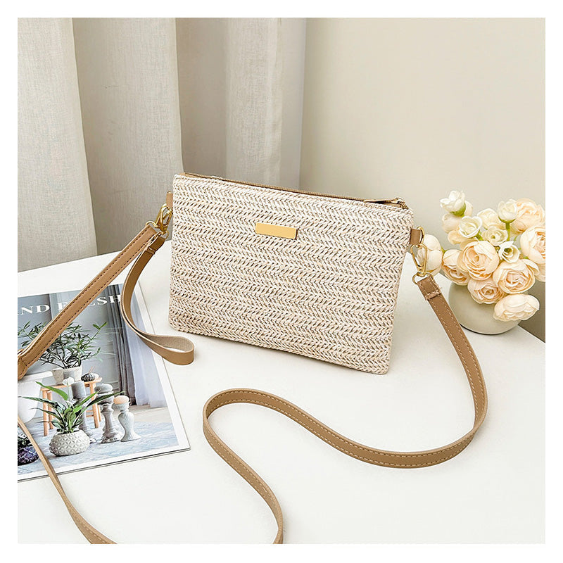 ⏰Dame clutch med vævet strå-skuldertaske👜