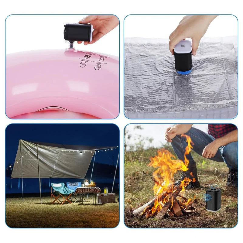🏕️ Genopladelig campingluftpumpe – LED-lys, hurtig oppustning, kompakt