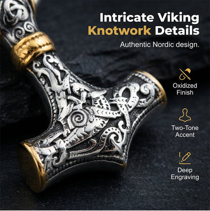 ✨Halskæde med vedhæng formet som vikingehammeren Thor, rustfrit stål, byzantinsk kæde