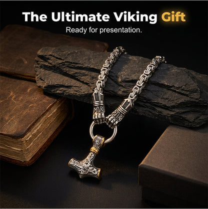 ✨Halskæde med vedhæng formet som vikingehammeren Thor, rustfrit stål, byzantinsk kæde