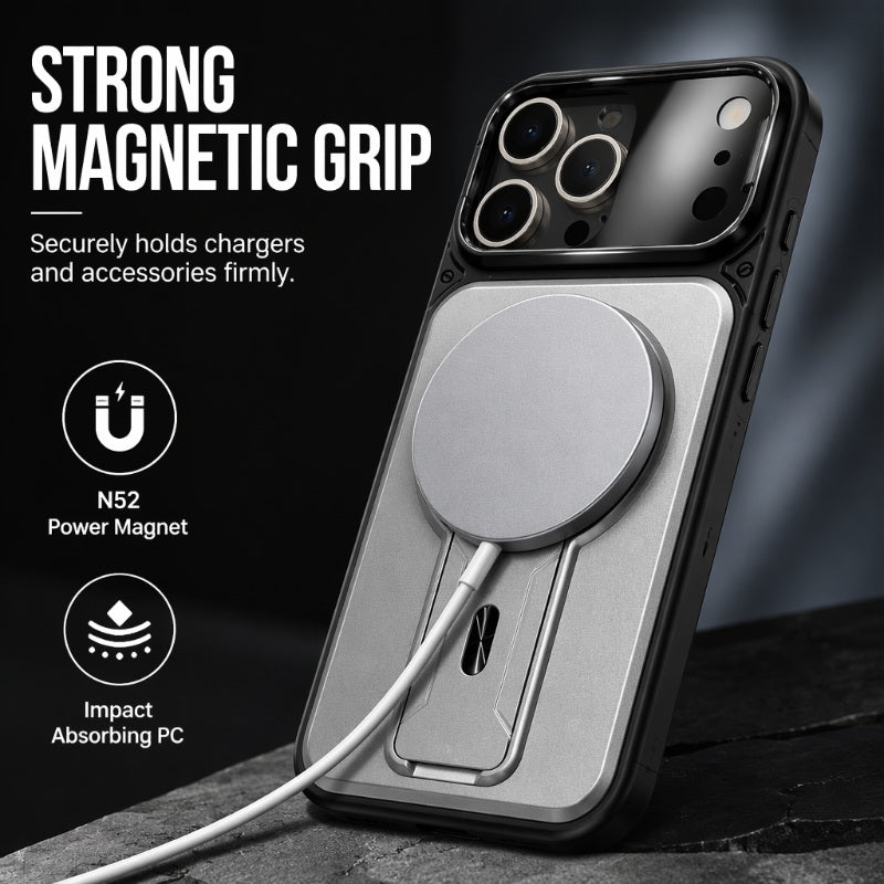 ✨ Ét cover, tre opgraderinger – Magnetisk, flip-linsedæksel og stativ, der ikke fylder meget. Passer til iPhone 13-17