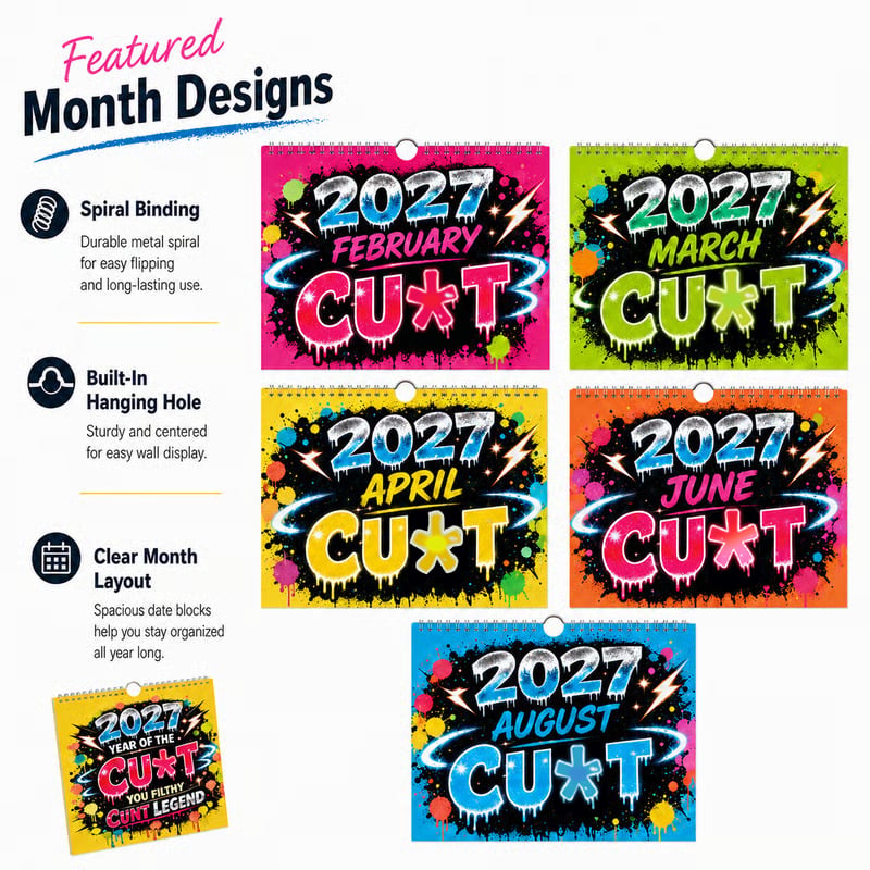 💥2027 Kussens år Vægkalender – Fed graffiti-humorkalender📆🌟