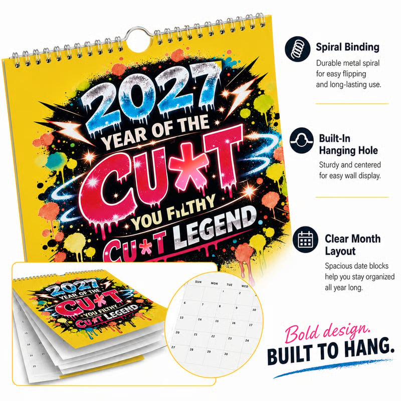 💥2027 Kussens år Vægkalender – Fed graffiti-humorkalender📆🌟