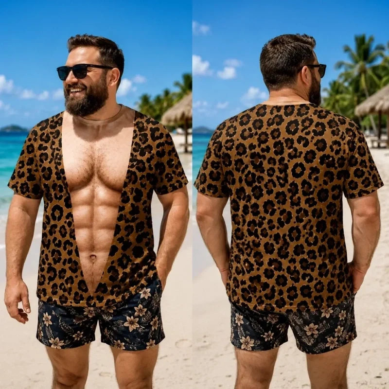 Herre-T-shirt med sjovt muskelmotiv i 3D-print