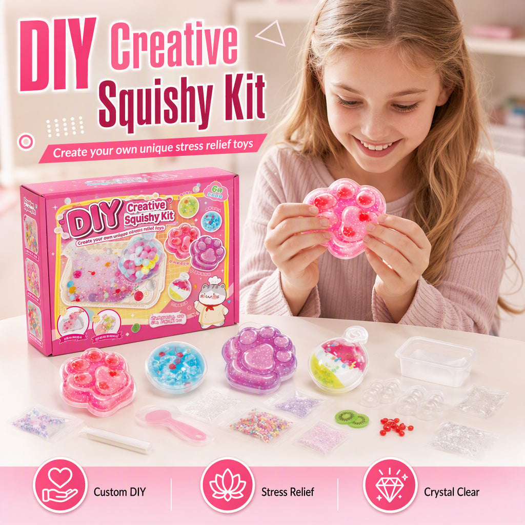 🐱 🧊 DIY Fried Ice Squishy-legetøjssæt – Katteklo-design, sjov og kreativ – Perfekt til sensorisk leg og stresslindring for børn