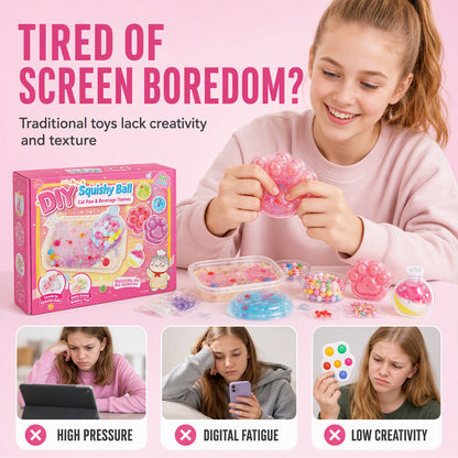🐱 🧊 DIY Fried Ice Squishy-legetøjssæt – Katteklo-design, sjov og kreativ – Perfekt til sensorisk leg og stresslindring for børn