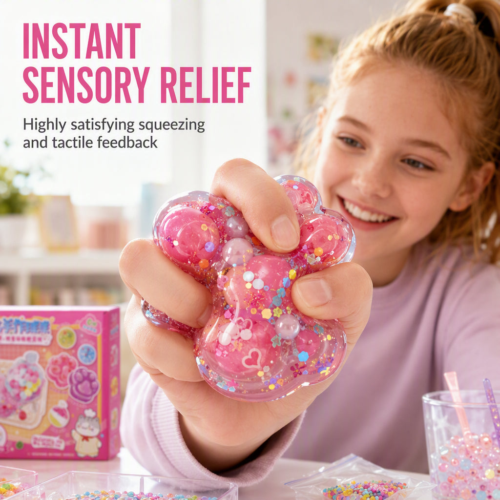 🐱 🧊 DIY Fried Ice Squishy-legetøjssæt – Katteklo-design, sjov og kreativ – Perfekt til sensorisk leg og stresslindring for børn