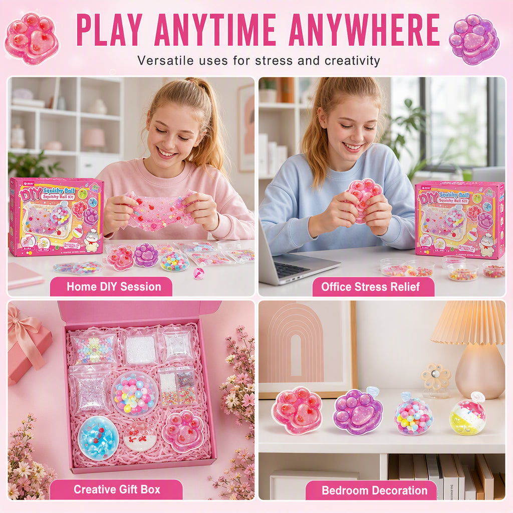 🐱 🧊 DIY Fried Ice Squishy-legetøjssæt – Katteklo-design, sjov og kreativ – Perfekt til sensorisk leg og stresslindring for børn