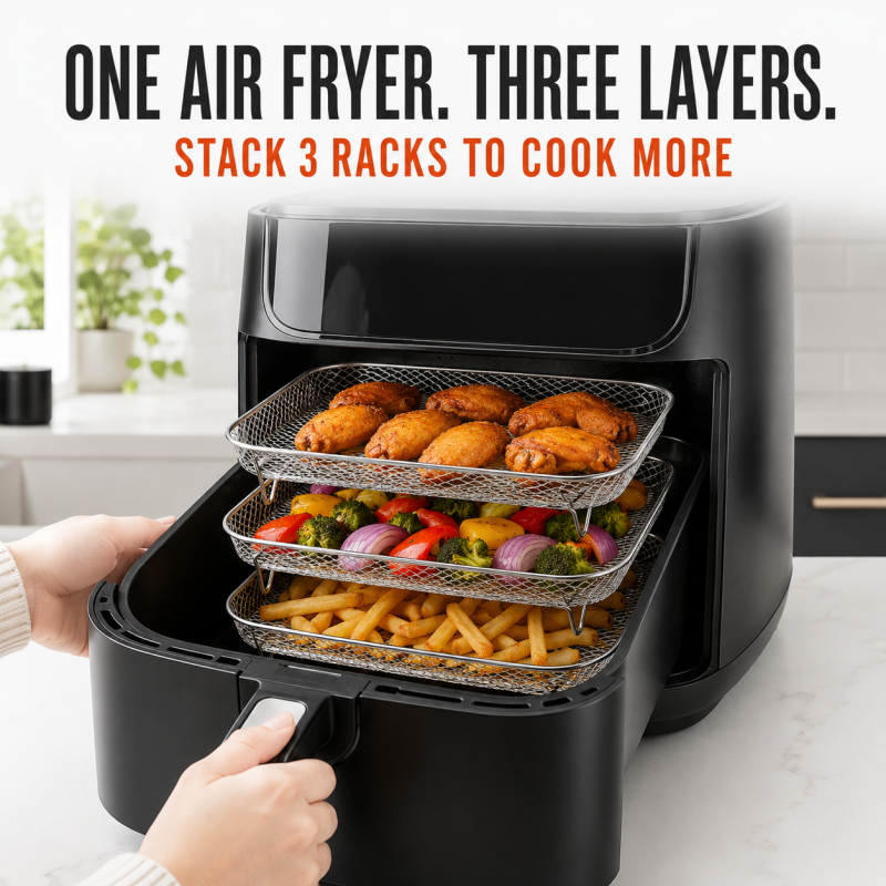 🍗 Stabelbare riste til airfryer – giver mere plads til tilberednin