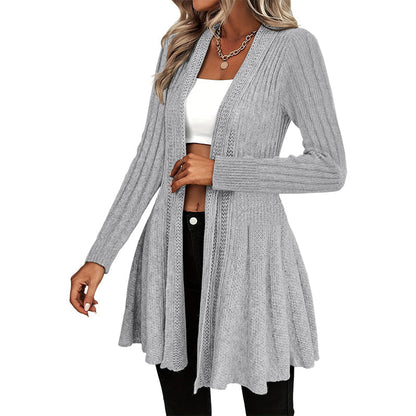🌸🌻🧥Blød strikcardigan til kvinder uden lukning – elegant og nem at bruge i lag-på-lag-loo