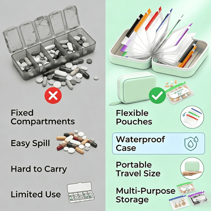 🥳2026 HOT SALE💊 A8 Vandtæt 14 farvekodede pilleposer organizer – bærbar ringbind-stil opbevaringsetui til ugentlig rejsemedicin til piller, vitaminer og kosttilskud