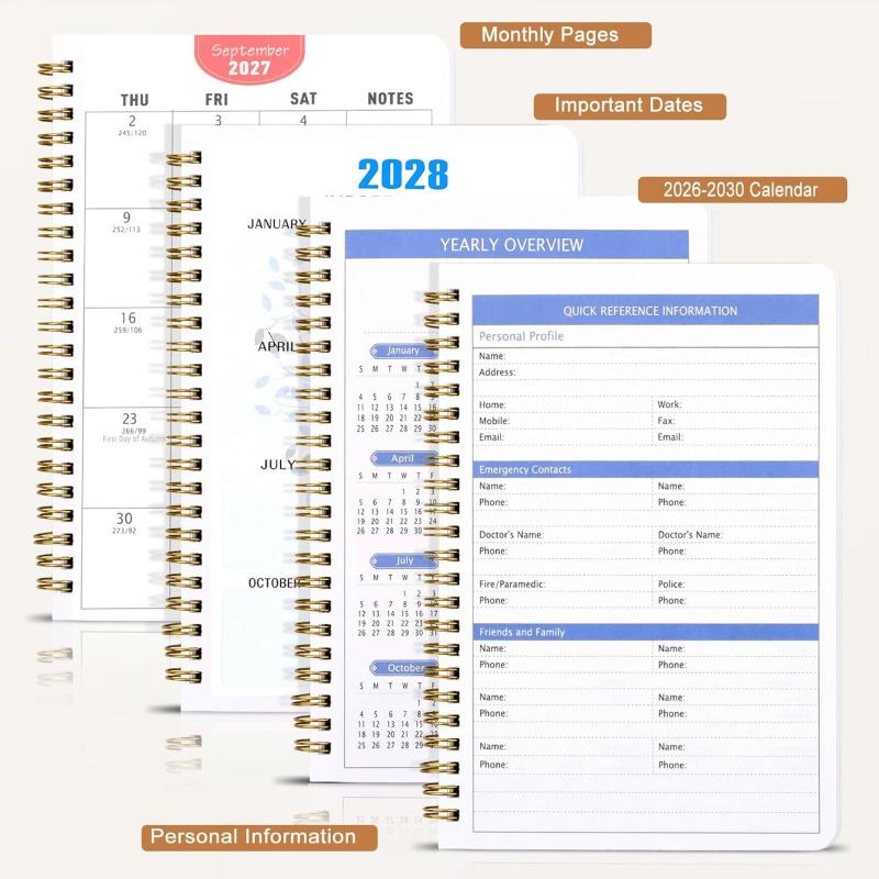 🐮 Kalender 2026-2030 📅 - Fra januar 2026 til december 2030, 5-års kalender, omslagsdesign med tegneserie-højlandsko-tema, årlig kalenderplanlægning, månedsetiketter, 60-måneders kalende