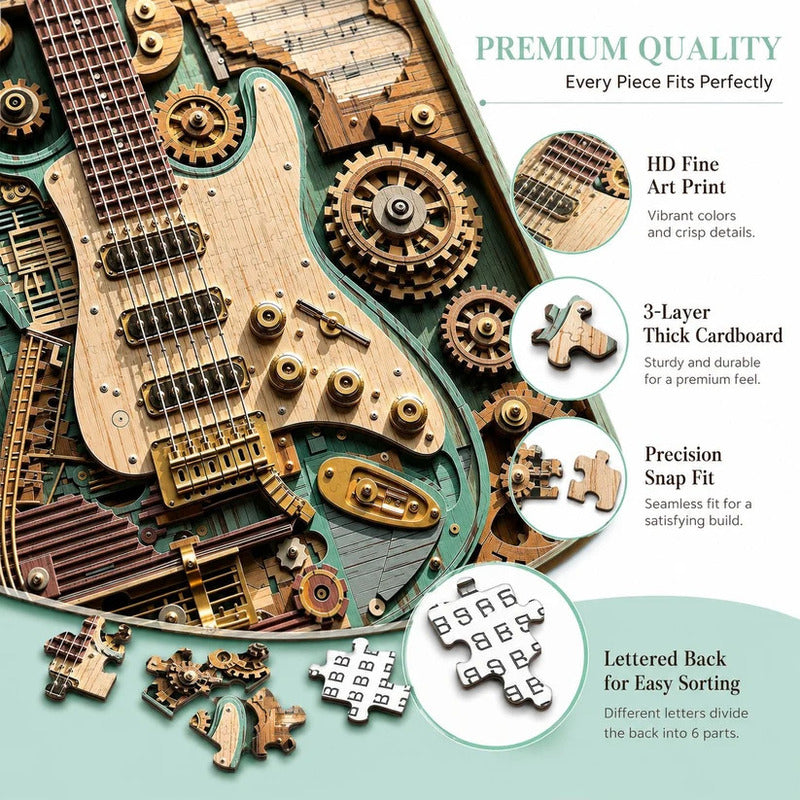 Kreativt 3D-puslespil med steampunk-guita