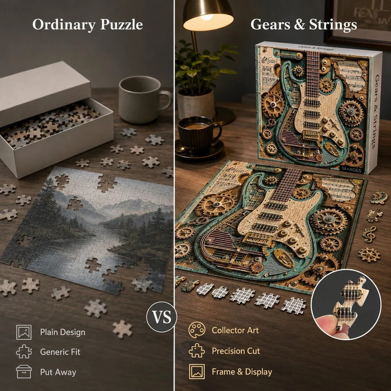 Kreativt 3D-puslespil med steampunk-guita