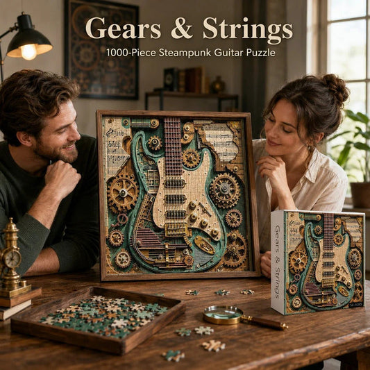 Kreativt 3D-puslespil med steampunk-guita