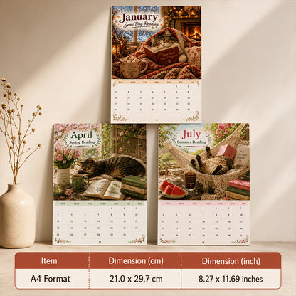 😻2027 Vægkalender med katte, der slapper af med bøger – Yndig katte-bog-kunst, store skriveblokke, perfekt gave til katte- og bogelskere!
