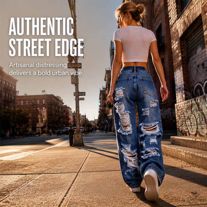 ✨ Effortless Everyday Style | Women's Distressed High-Rise Wide-Leg Jeans