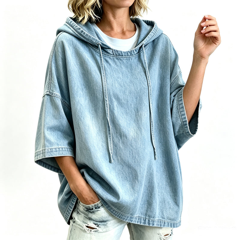 Afslappet, løstsiddende hættetrøje i denim til kvinder – afslappet komfort og ubesværet efterårsstil