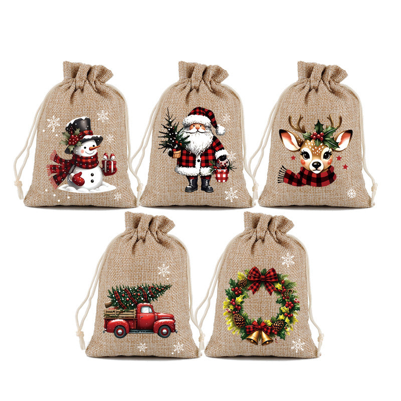 🎄🎁 Julegaveposer med snørebånd – festlige julemands- & rensdyrmotiver, dobbelt snørebånd & holdbart stof – juleglæde i hver gave ✨