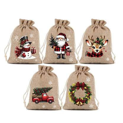🎄🎁 Julegaveposer med snørebånd – festlige julemands- & rensdyrmotiver, dobbelt snørebånd & holdbart stof – juleglæde i hver gave ✨