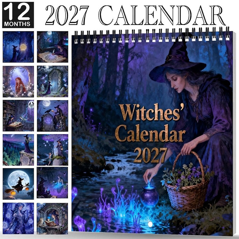 Kalender med mystiske hekse 2027 🌙 12 måneder med fortryllende heksekunst