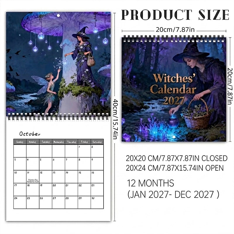 Kalender med mystiske hekse 2027 🌙 12 måneder med fortryllende heksekunst